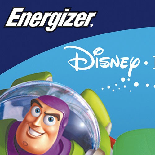 Showing Energizer and Disney joint license branding graphic design solution.